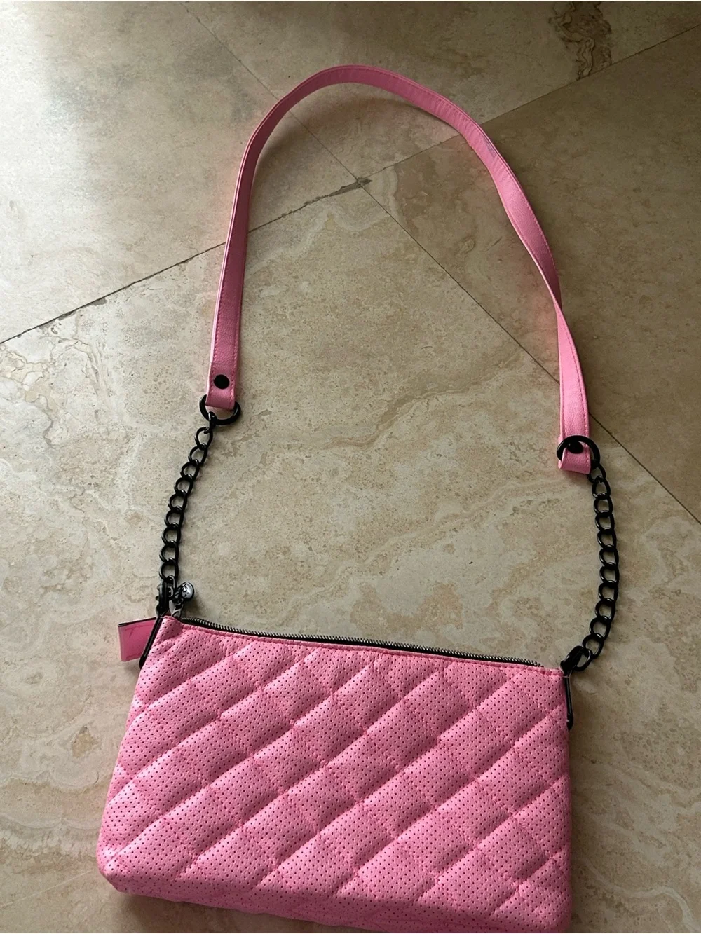 Justice Girls Quilted Pink Crossbody Bag with Initial and Emoji Charms